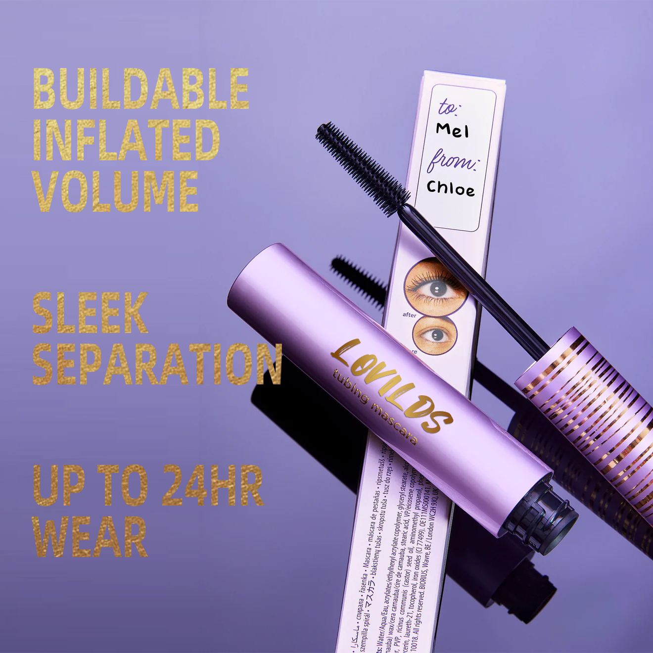 Washable Mascara, Buildable Mascara Volume and Length Formula for Bold, Separated Lashes