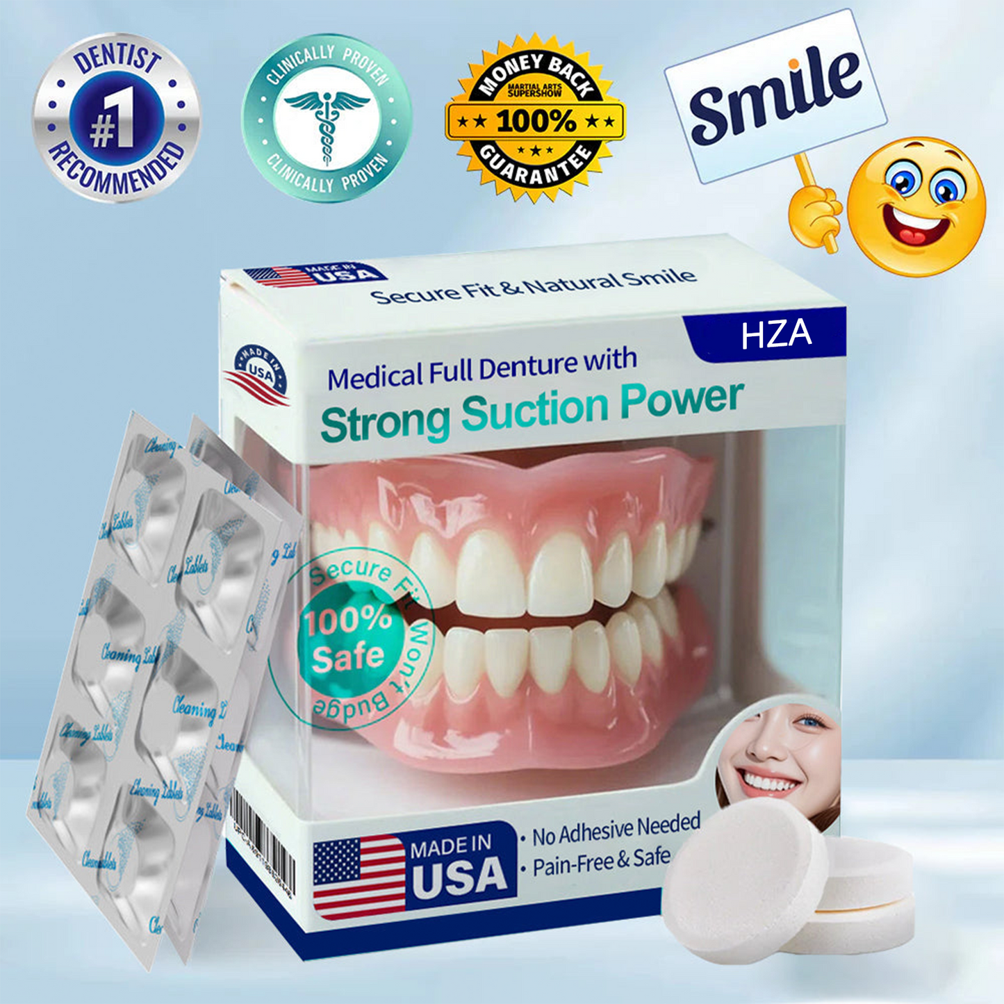 HZA® Medical Full Denture with Strong Suction ✅ Made and Shipped from the USA🍀